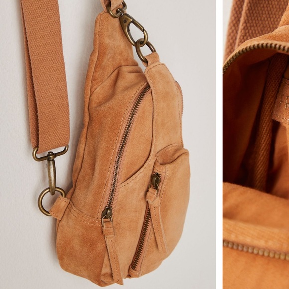 Free People Hudson Suede Crossbody Bag pirate gold NWT - Picture 4 of 14